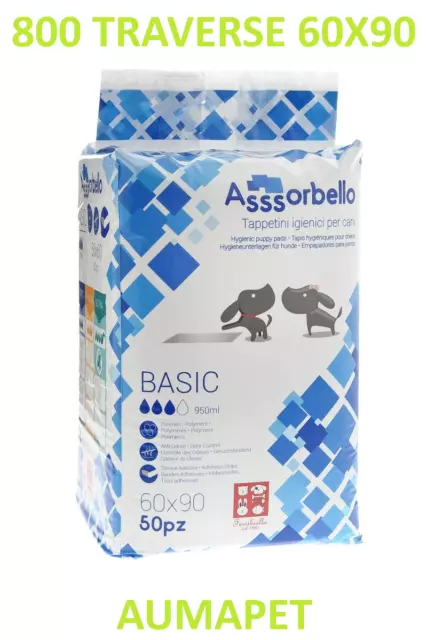 ASSORBELLO BASIC 60x90 TAPPETINI IGIENICI 800 TRAVERSE ASSORBENTI PER CANI CANE