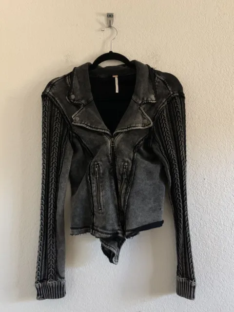 Free People Ruffle Moto Sweater Jacket Knit Double Breasted Convertible Size S