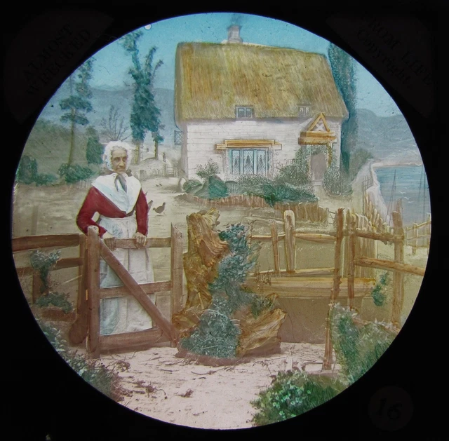 Glas magische Laterne Rutsche ALTE VIKTORIANISCHE FRAU VON COTTAGE C1890 SOZIALGESCHICHTE