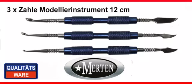 3 x Modellierinstrument Zahle Zahntechnik mit Aluminium-Griff 1,3,5 mm Schaber