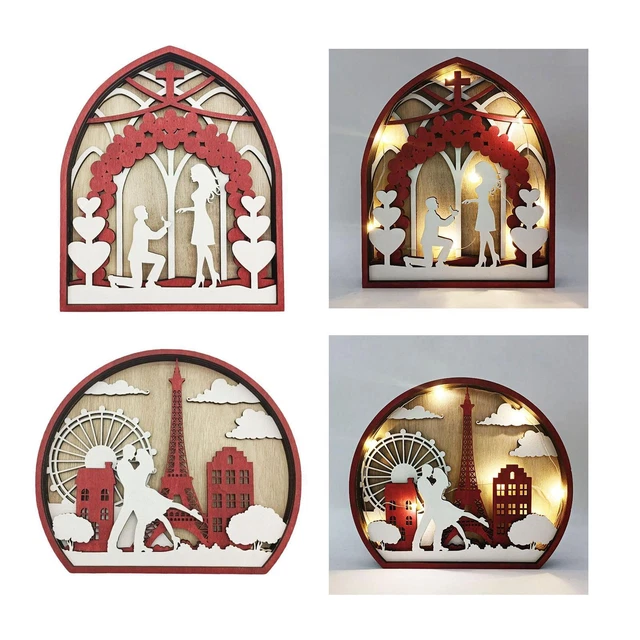Ornements de Couple Romantique En Bois Décoration de Pièce Maîtresse de