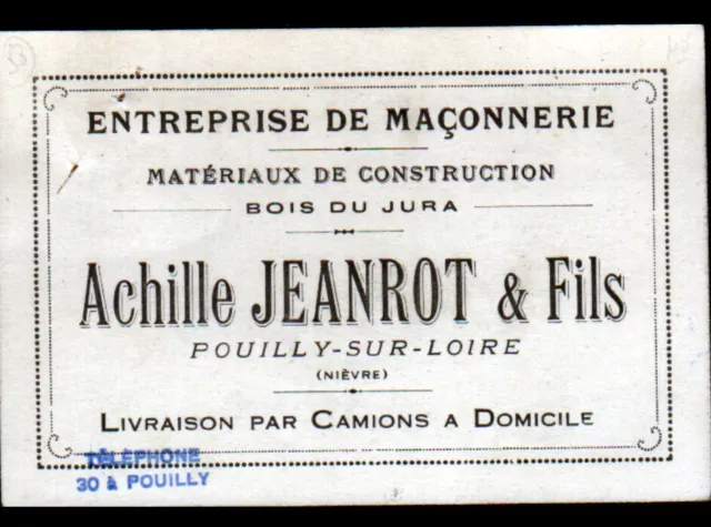 POUILLY-sur-LOIRE 58 MACONNERIE & WOOD du JURA ""Achille JEANROT"" business card