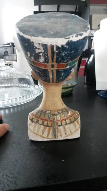 Rare Buste Ancien  De Nefertiti Egypte Platre Peint 7