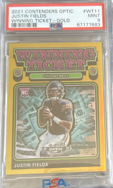 2021 Contenders Optic Justin Fields Winning Ticket Gold 1/10 PSA 9 Jersey Match