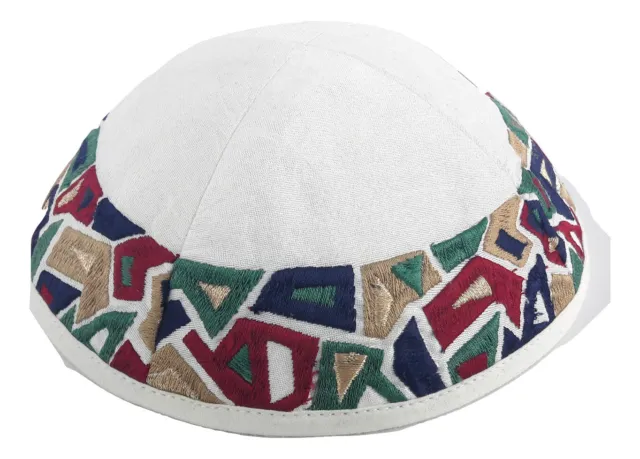 Jewish Kippah Yarmulke-Embroidered Kippas Emanuel.Geometrical Pieces Colores