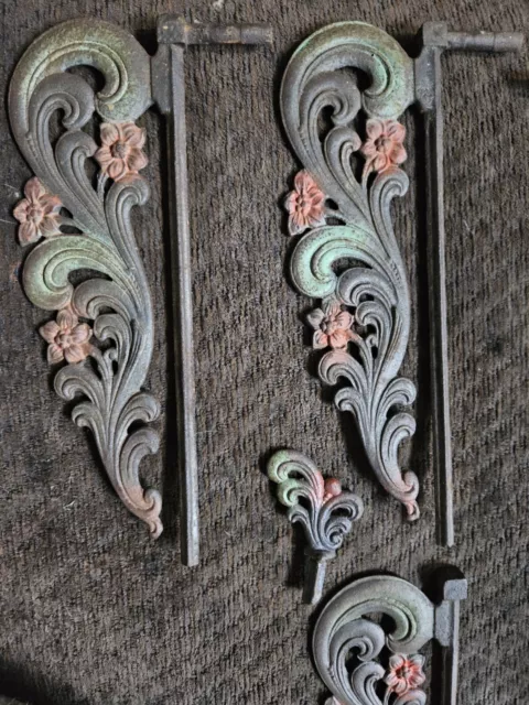 Vintage  Cast Iron Red Green 17 1/2" Curtain Rod Swing Arm Decorative Decor 6