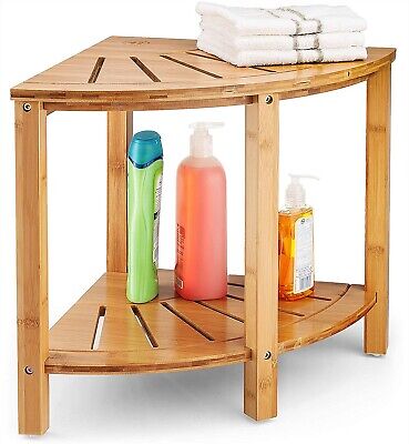 Banco de ducha de baño de bambú - asiento de madera de 2 niveles, taburete de afeitar reposapiés