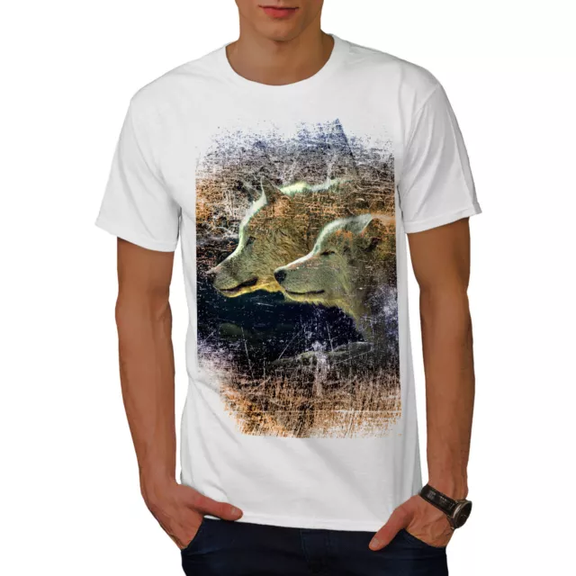 T-shirt da uomo Wellcoda Wolf Animal Dog, grafica solitaria stampata