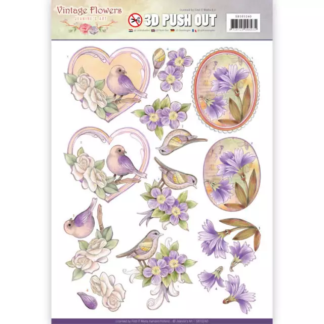 3D-Stanzbogen - Jeaninnes Art - Vintage Flowers - Blumen Violett