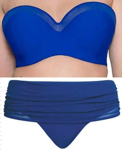 Curvy Kate Sheer Class Bandeau Bügel Bikini Gr.85D UK38D + 18 Slip Wattiert Blau