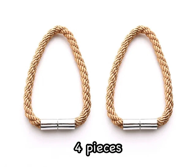 4PACK GOLD Magnetic Curtain Tiebacks Tie Backs Buckle Clips Weave Rope Holdbacks