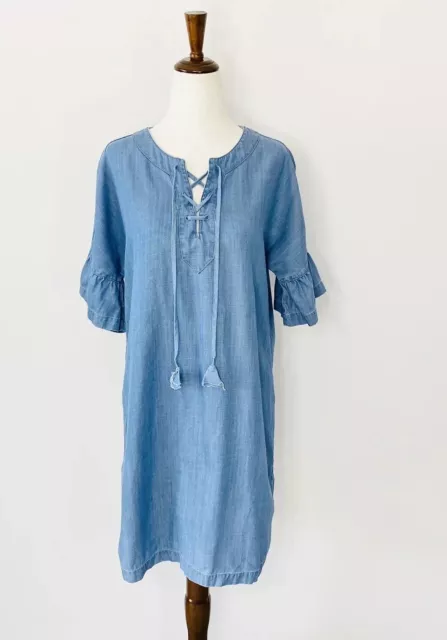 Vineyard Vines chambray ruffle dress lace-up shift dress size 4