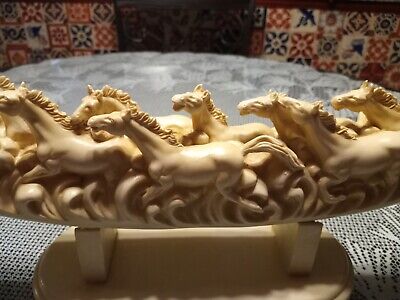 Wild Horses Carved in High Quality Resin Elephant Tusk.