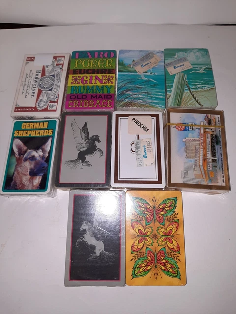 10 Vtg Poker Pinochle Playing Cards Zippo budweiser Vegas sherpherds Pegasus