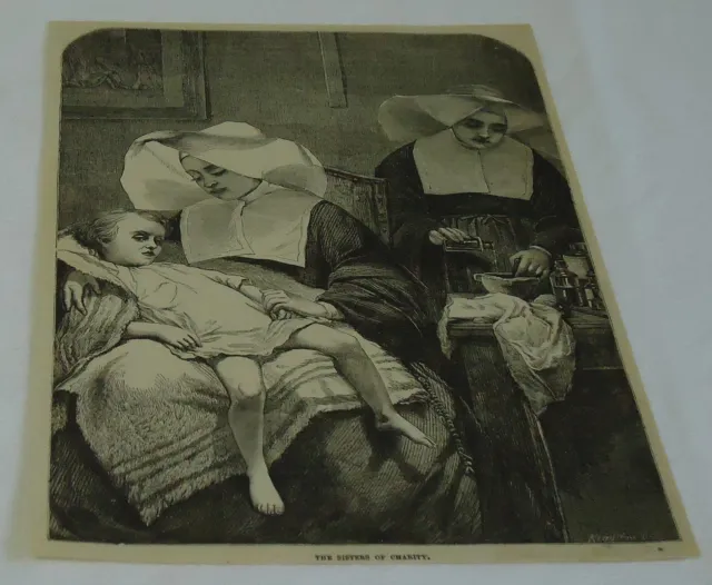 1882 Revista Grabado ~ The Hermanas De Charity Nurse Un Enfermo Niño