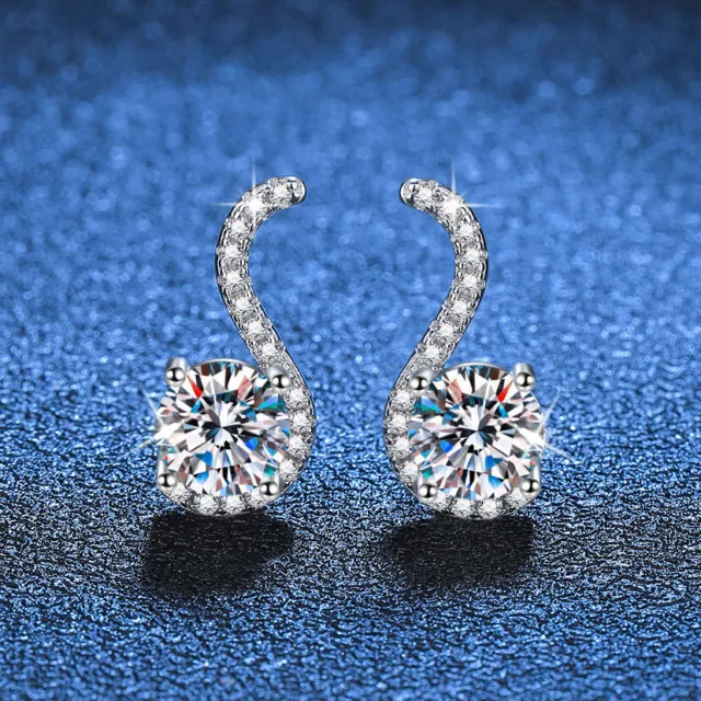 925 Sterling Silver 2ct D Color Moissanite S Stud Earrings for Women Pass Tester