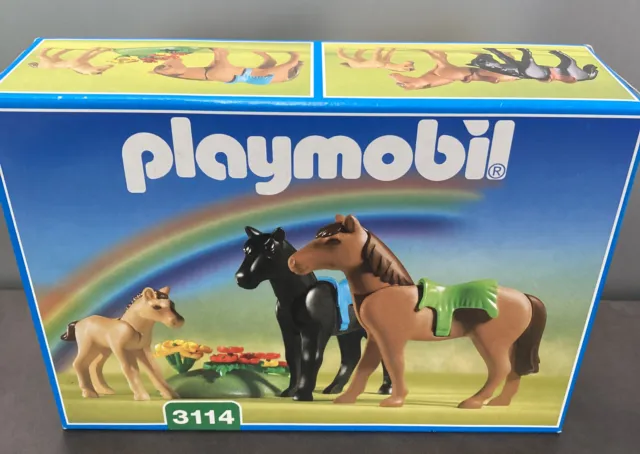 PLAYMOBIL  2 Pferde mit Fohlen 3114 von 2001 Neu & OVP Reitstall Pferd Kinder