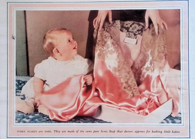 1920s Ivory Soap Flakes Good For Silks Cute Baby Original Print Ad 7.5x10.5"