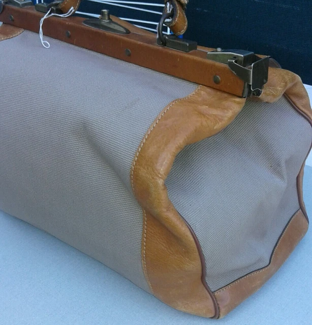Ancien Sac Diligence / Valise En Cuir Vintage Avec Sa Clé