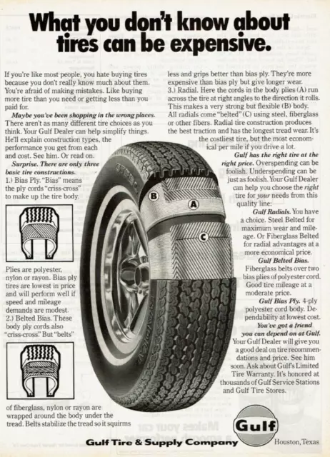 1977 Vintage Print Ad What you don't know about tires can be expensive Gulf Tire