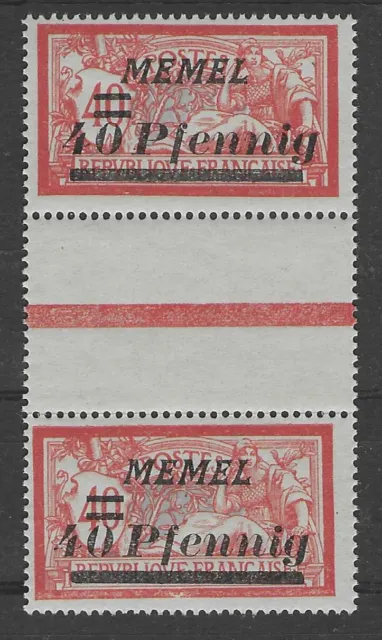 MEMEL, INTERESSANTES "AUFDRUCK" PAAR MIT ZWISCHENSTEG, Mi.Nr. 60, POSTFRISCH/**