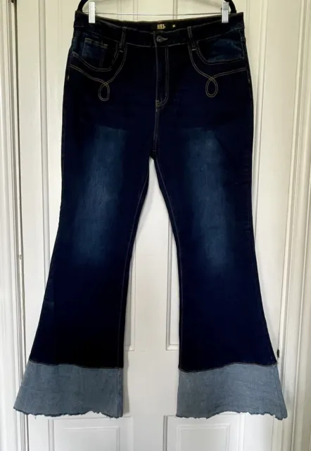 NWOT L&B Lucky And Blessed High Rise FLARE Bell Bottom Jeans Sz 16 Contrast Bell