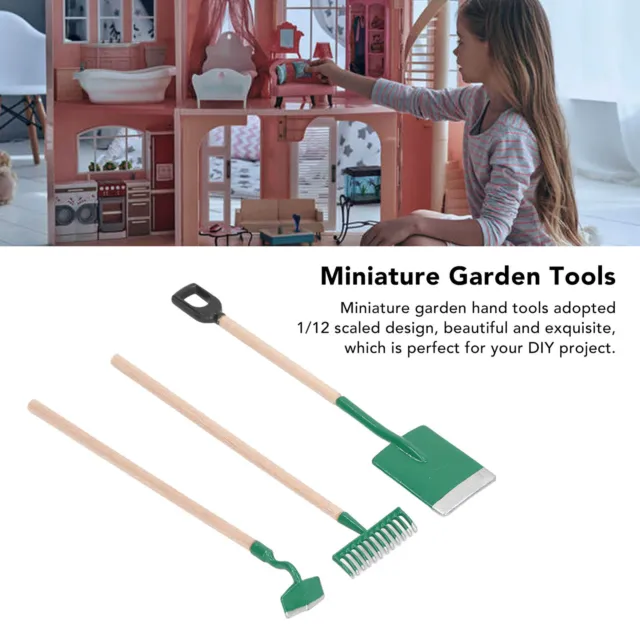 (Green)1:12 Miniature Garden Hand Tools Dollhouse Garden Rake Zen Shovel Model