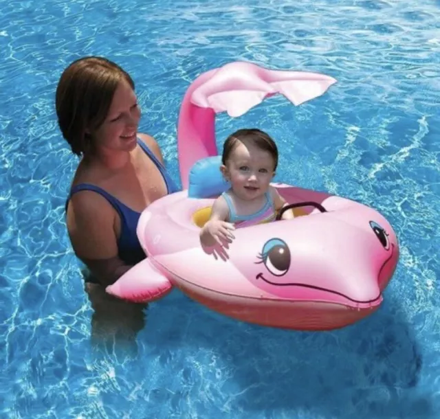 Dolphin Inflatable Baby Swim Float Blowup Canopy Sit In Pool Fun 2