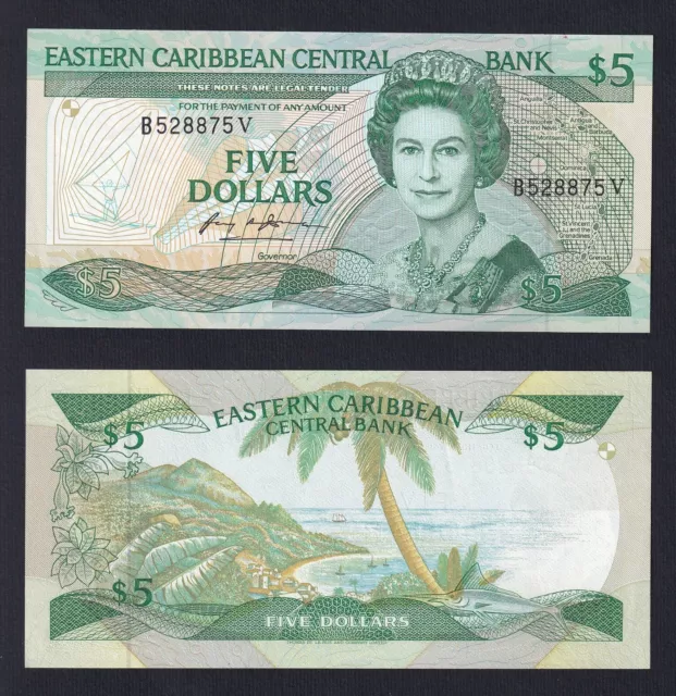 East Caribbean 5 Dollars (1988-1993) P 22v1 Fds Unc- G-01