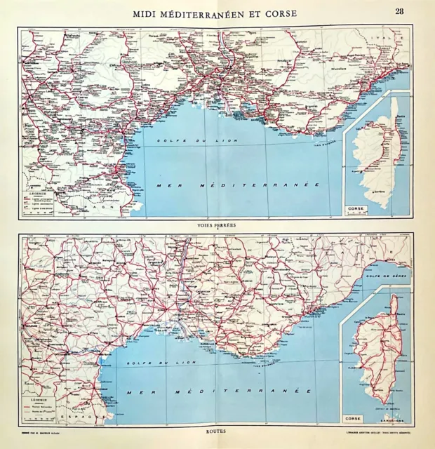 1951 Original Midi méditerranéen et Corse | voies ferrées | Réseau routier
