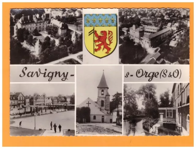 SAVIGNY-sur-ORGE (91) EGLISE & VILLAS en vue aerienne & BLASON vers 1950-1960