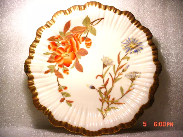 Antique Royal Worcester Blush Ivory Hand Painted Floral / Gold Scalloped Plate 7