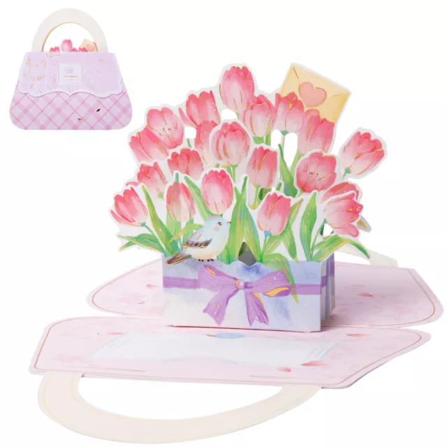 3D Pop Up Happy Birthday Greeting Card, Flower, Tulip, Friend Women Girl Mom