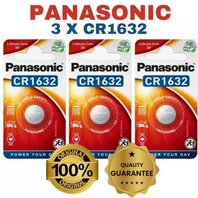 3 X Panasonic CR1632 Battery 1632 Lithium Coin Cell Button Batteries Key Fob Toy