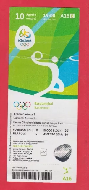 Orig.Ticket  Olympische Spiele RIO DE JANEIRO 2016  Basketball  USA - AUSTRALIEN