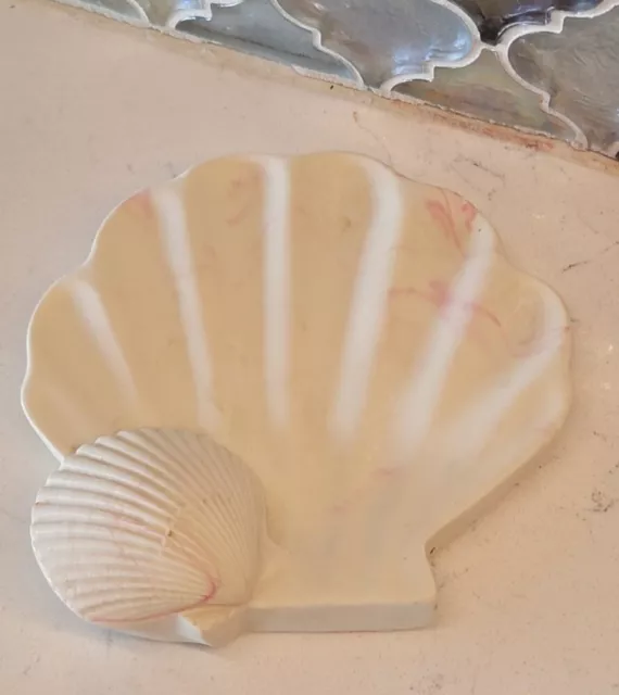 Pink Sea Shell Accent carved Soapstone Signed by Dina soap trinket dish