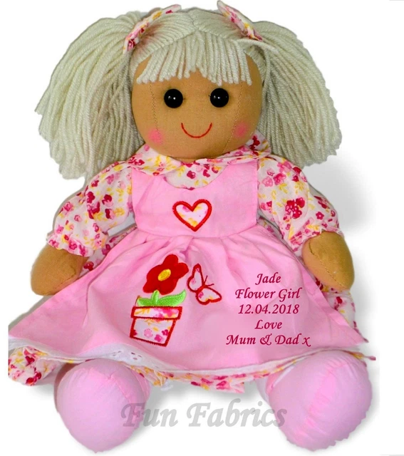 Personalised Rag Doll Bridesmaid Flower Girl Wedding Birthday New Baby Gift