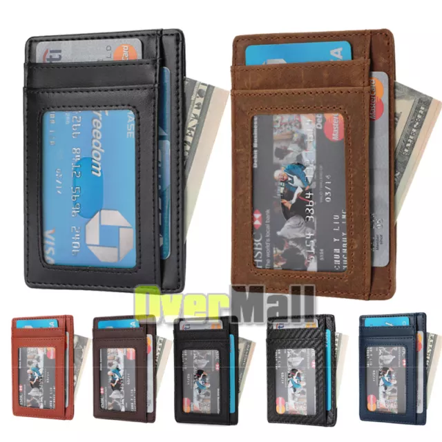 Mens Small Wallet Ultra Slim Credit Card Holder Genuine Leather RFID Blocking