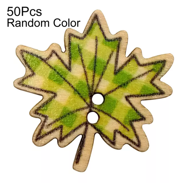 50Pcs Maple Leaves Wooden Buttons DIY Sewing Needlework Scrapbooking Craft 39