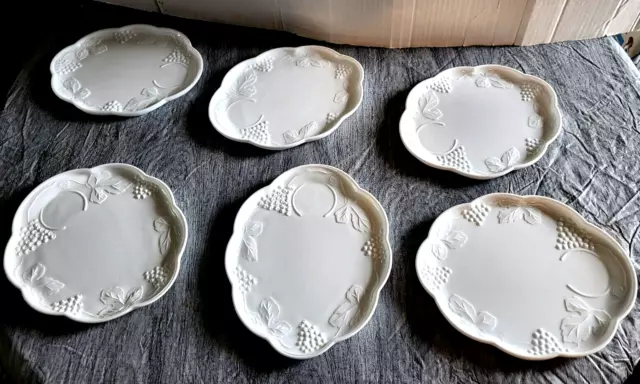 6 Indiana Glass Company Colony White Milk Glass Harvest Grape Snack Plates