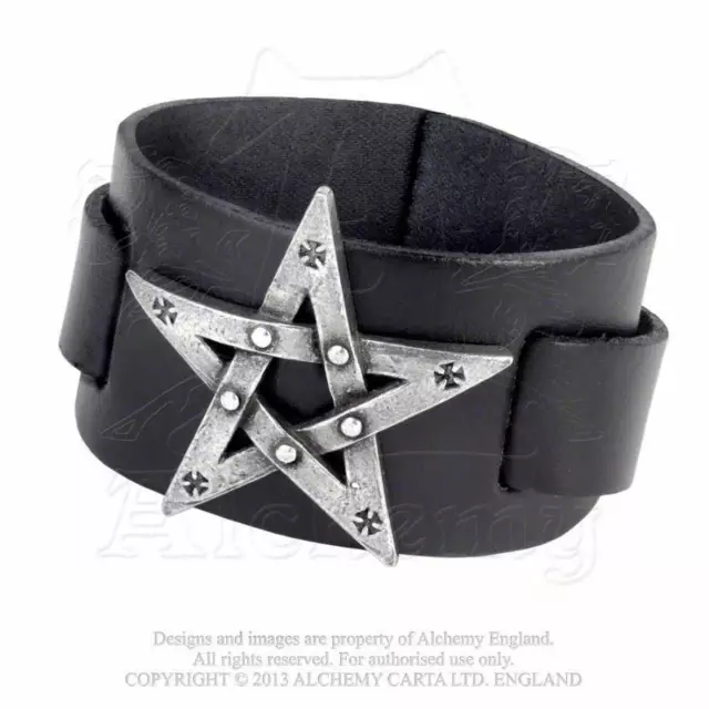 Gothic Armband Pentagram Emo Punk Lederarmband Pentagramm ALCHEMY A85