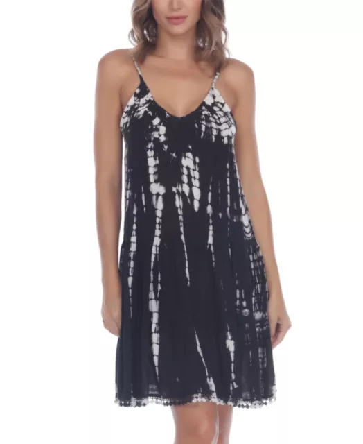 MSRP $48 Raviya Womens Tie-Dye-Print Short Swim Cover-Up Dress Black Small