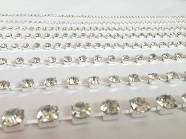 Rhinestone/Diamante Crystal Chain Glass SILVER A++ Quality Trim Ribbon UK 2