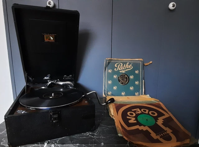 Gramophone Phono-valise HMV 102 années 30 78 tours la voix de son maître + 18 CD