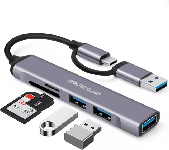 Hub USB C, Adattatore USB C 5-in-1 con 3 Porte USB e Lettore di Schede SD microS