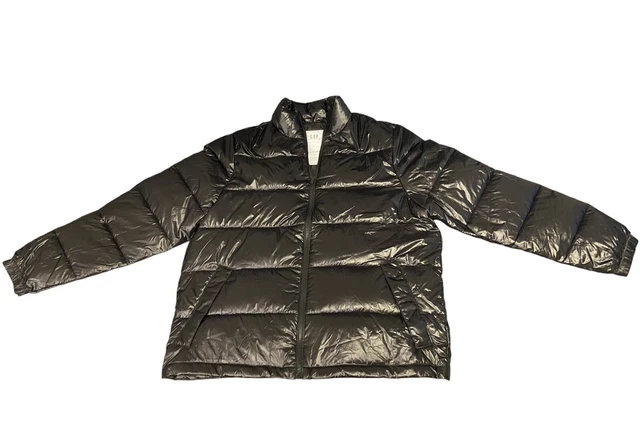 GAP Mens Black Large, HIGH SHINE PUFFER Jacket, High Quality