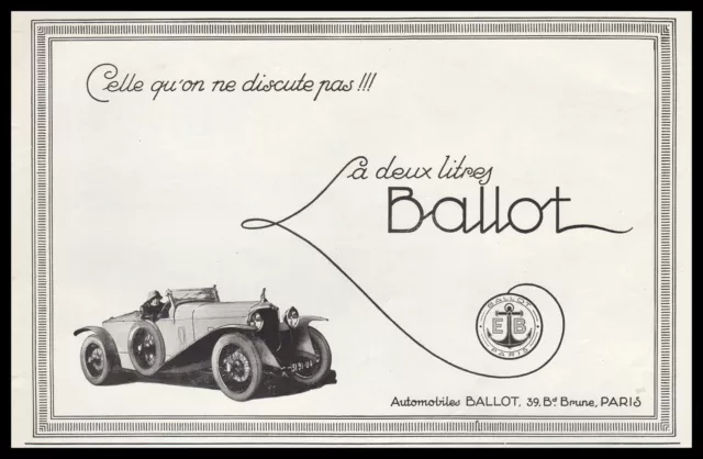 Publicité Automobile Ballot la 2 litres  car vintage print ad  1926 - 2h