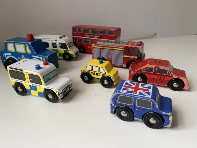 Le Toy Van London Vehicles Set + Melissa & Doug Cars Wooden Wood - SCRATCHED!!