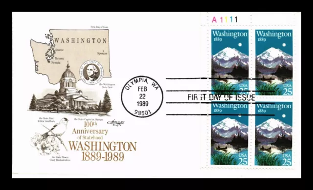 Dr Jim Stamps Us Cover Washington Statehood Centennial Fdc Plate Block Sealed