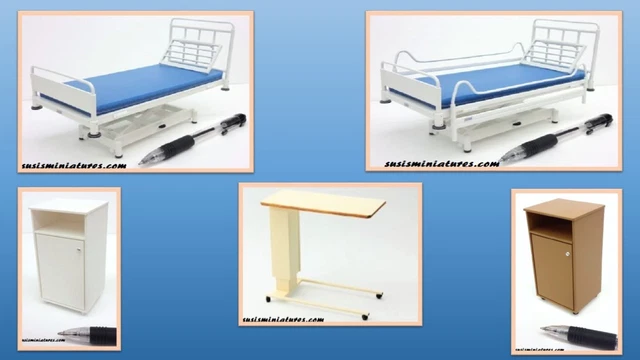 1:12 scale  dolls house miniature handmade hospital bed & furniture 5 items.
